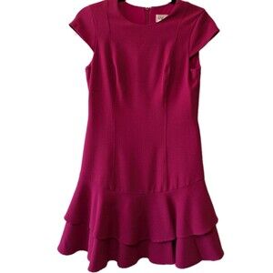 Eliza J Ruffle Sheath Crepe Dress Hot Pink Drop Waist Mini Berry Size 4